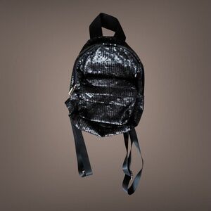 Women's Fable Mini Black Sequin Backpack, Adjustable Straps, Mini